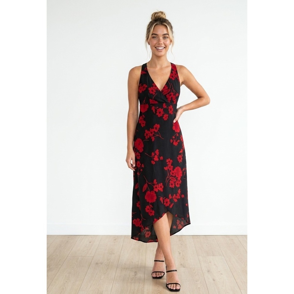 Vintage Y2K Slip Dress M/L Romantic Floral Asymmetrical Hem Soft Grunge Midi